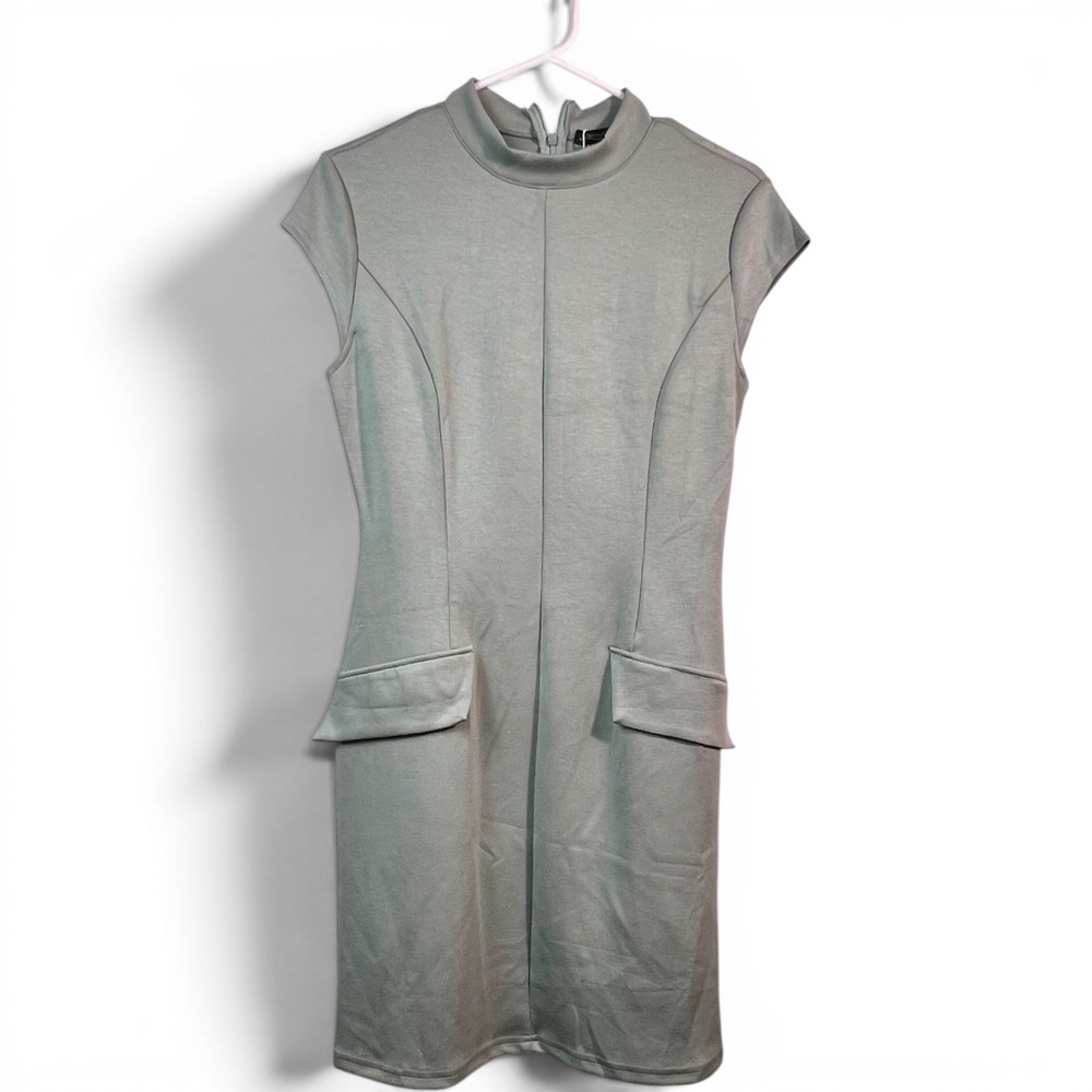 Ofeefan Womens Sage Green Mock Neck Cap Sleeve Sheath Dress Size Medium NWT